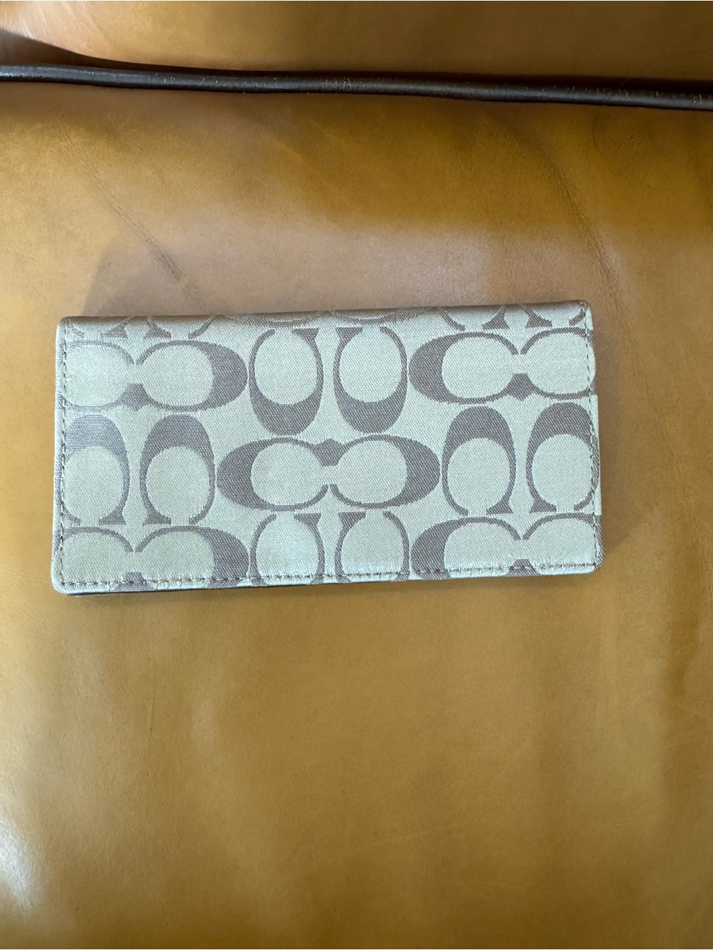 Coach Continental Wallet in Light Gray and Taupe Signature Print